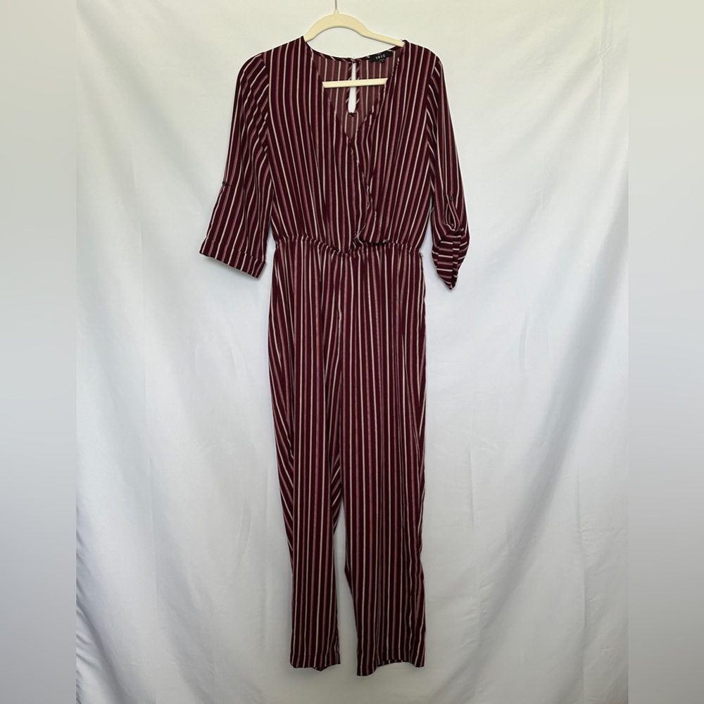 Iris Burgandy‎ Striped Jumpsuit